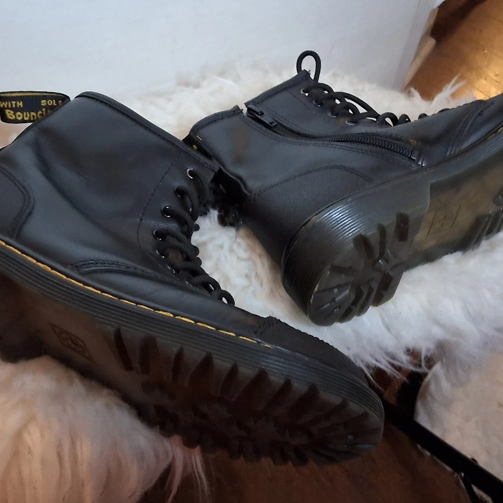 Dr. Martens 101 Black Leather Combat Boots 6 Eye Yellow Stitch Lace Up 5 - Picture 7 of 8